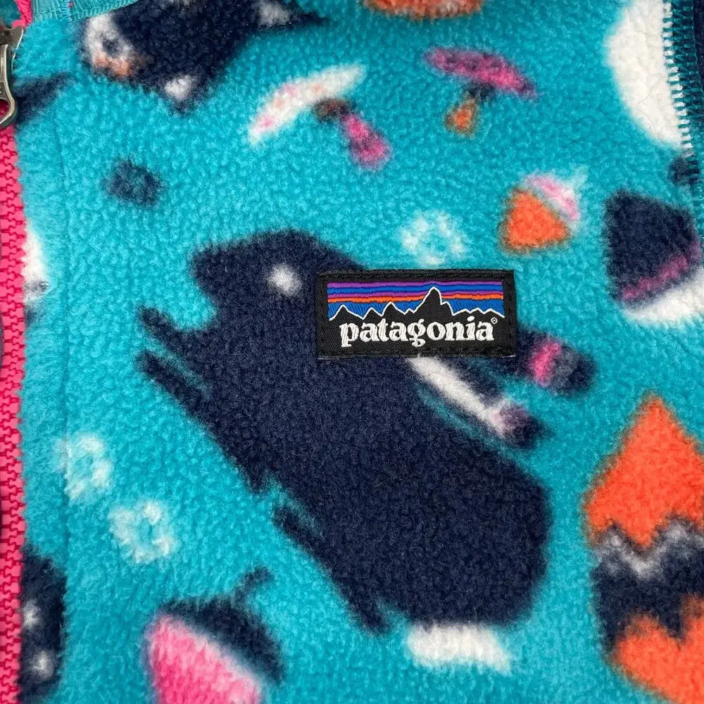 Patagonia Synchilla Fleece Hoodie Jacket Foxes Blue Pink Animal Print Size 4T